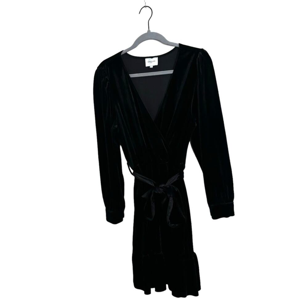 Choklate Paris Black Velvet Belted Wrap Dress Large